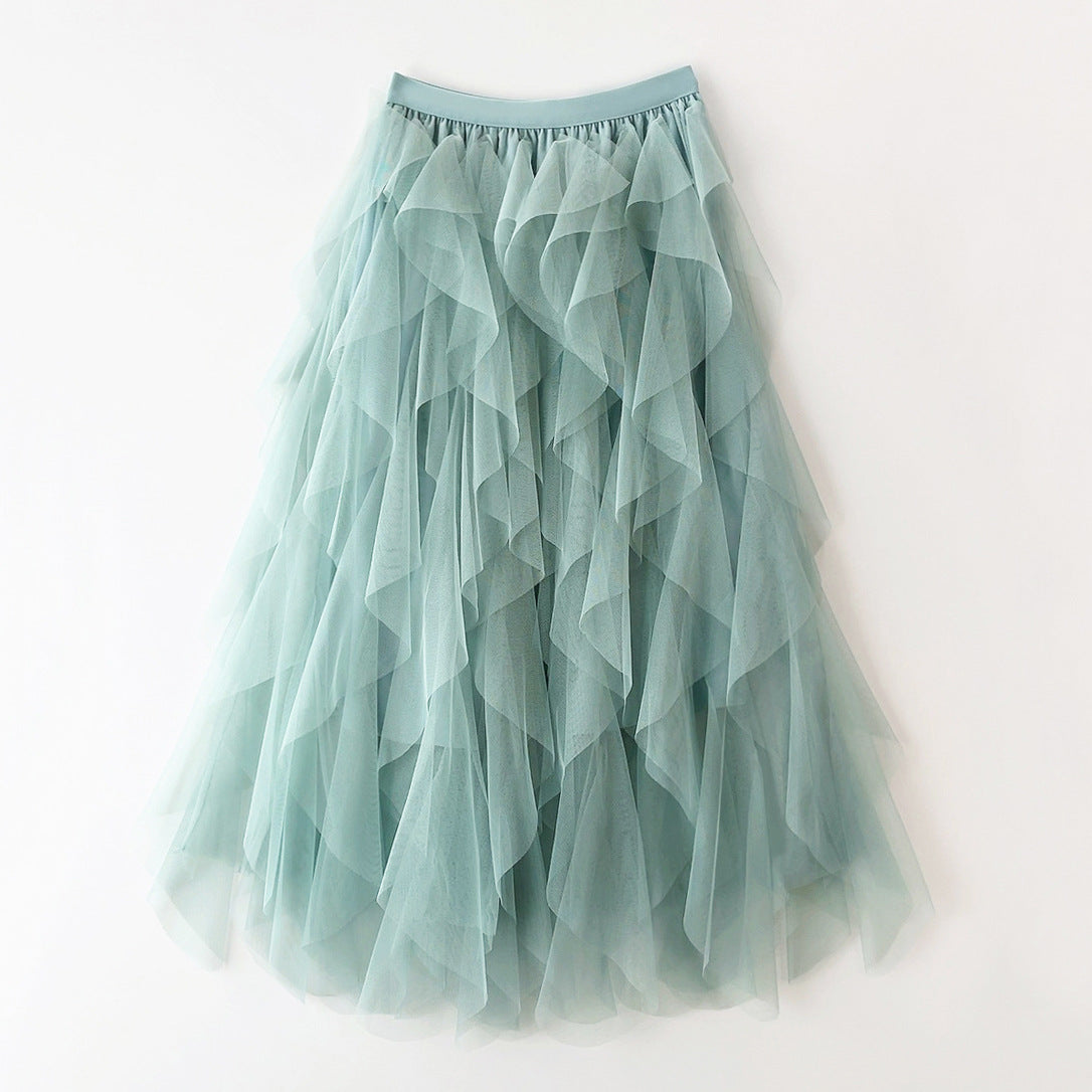 Elegant Airy Women's Tulle Maxi Skirt with Layered Ruffles