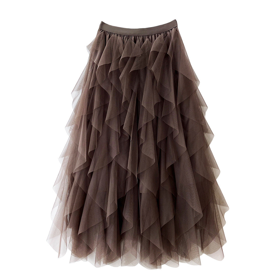 Elegant Airy Women's Tulle Maxi Skirt with Layered Ruffles