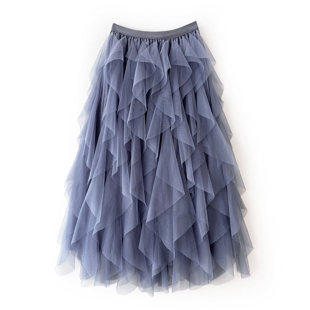 Elegant Airy Women's Tulle Maxi Skirt with Layered Ruffles