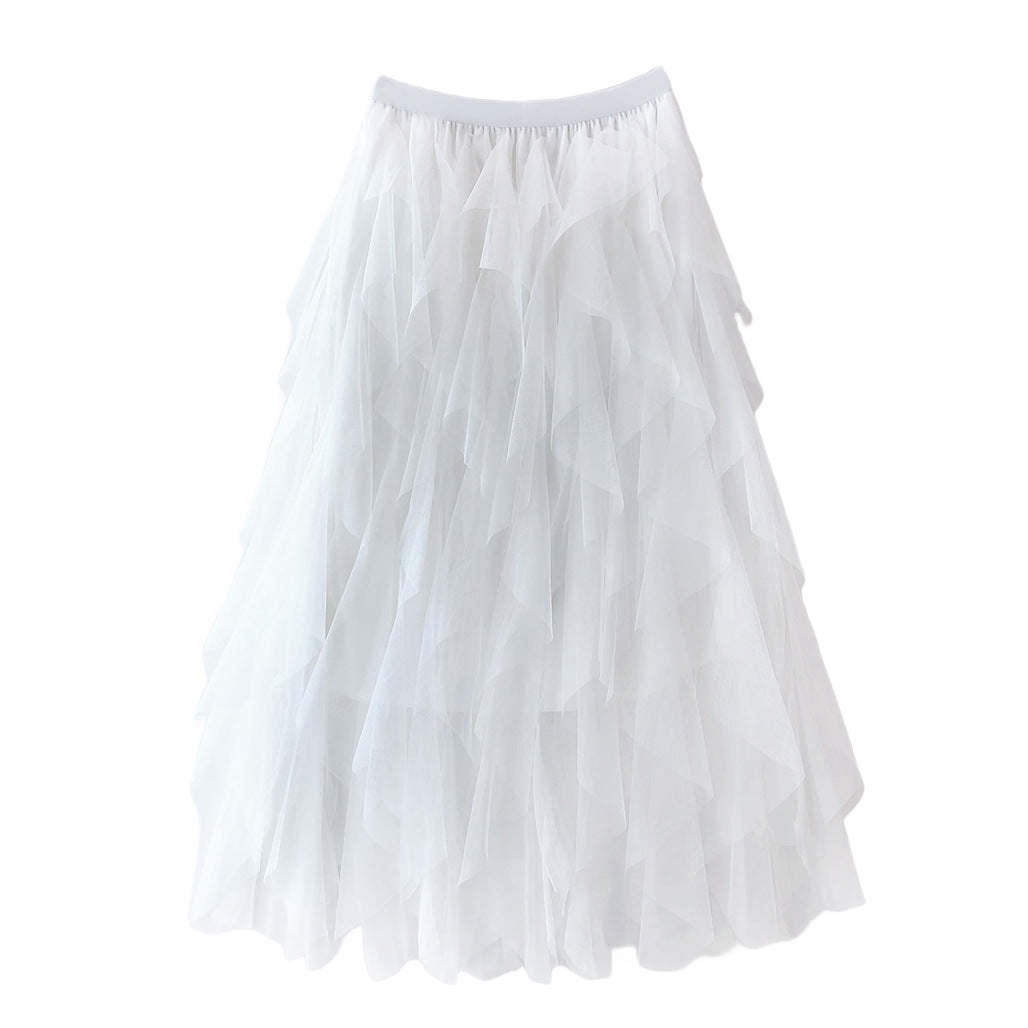 Elegant Airy Women's Tulle Maxi Skirt with Layered Ruffles