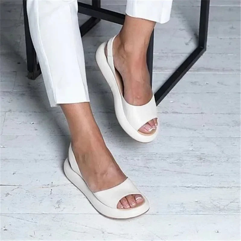 Leather Sandals With Wedge Heel And Open Toe For Women
