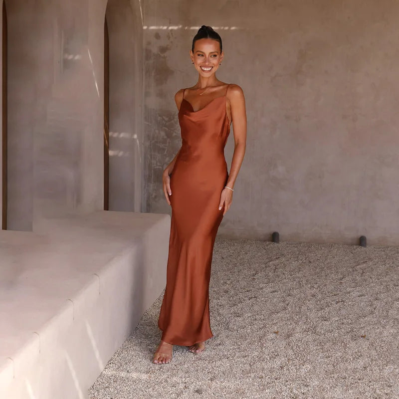 Jady - Satin maxi dress with open back