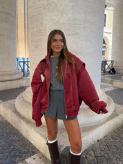 Red Oversized Women's Bomber Jacket Stylish and Trendy