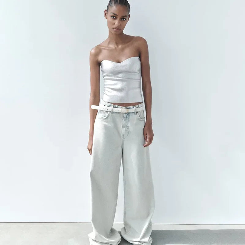 Shiny Strapless Party Top for Women