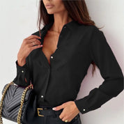 Elegant Blouse with Long Sleeves for Women with Collar and Button Closure