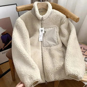 Women's Warm Teddy Coat with High Collar and Zipper Pockets