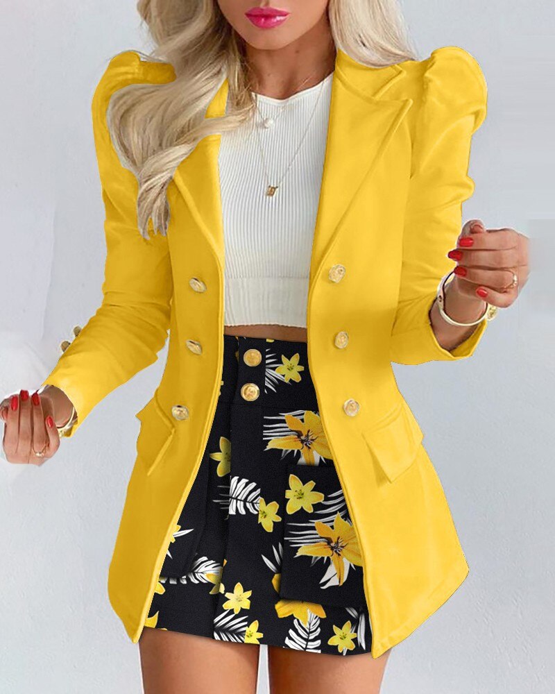 Women's Top & Skirt Set with Blazer and Stylish Look