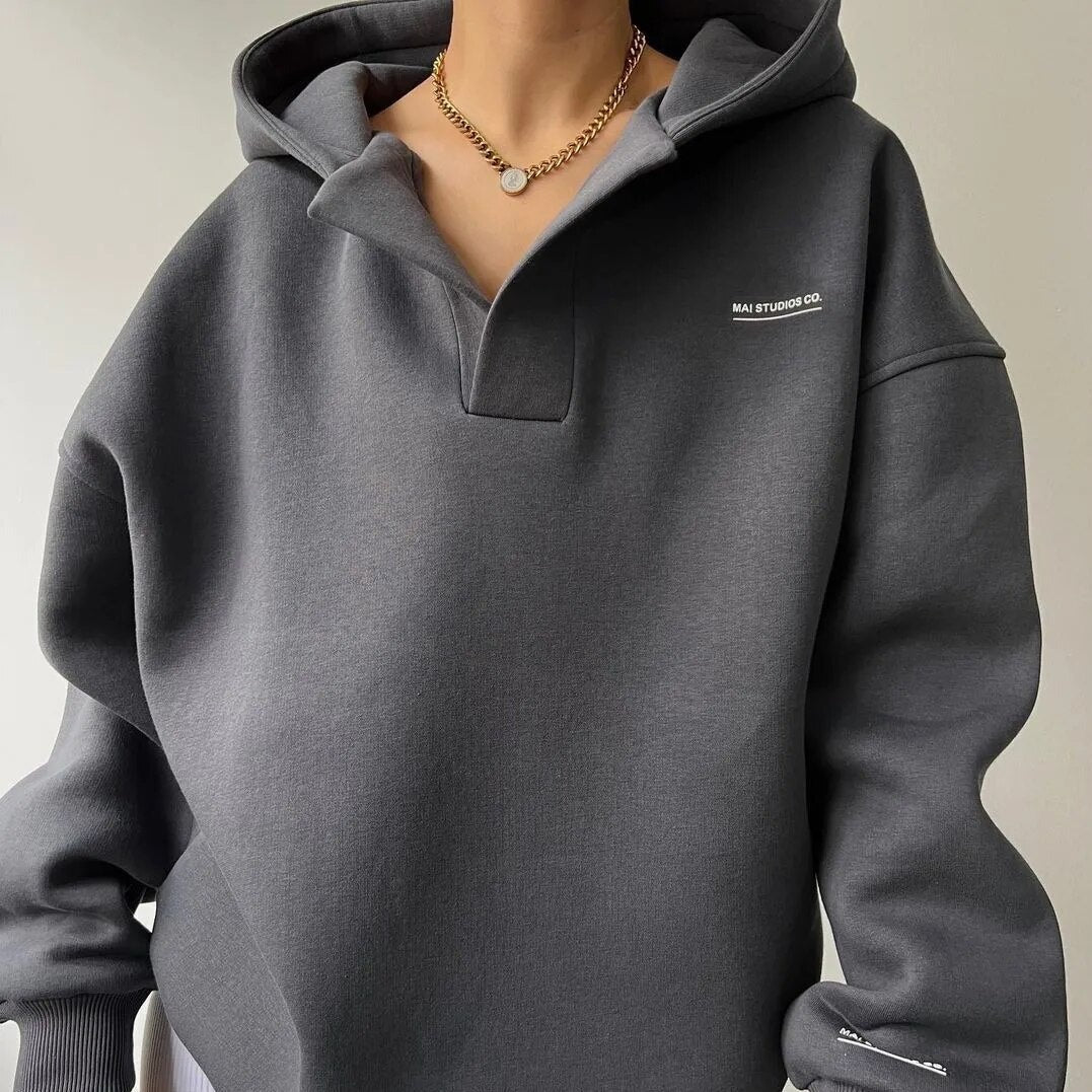 Classic Oversized Hoodie with V-Neck Soft for Women