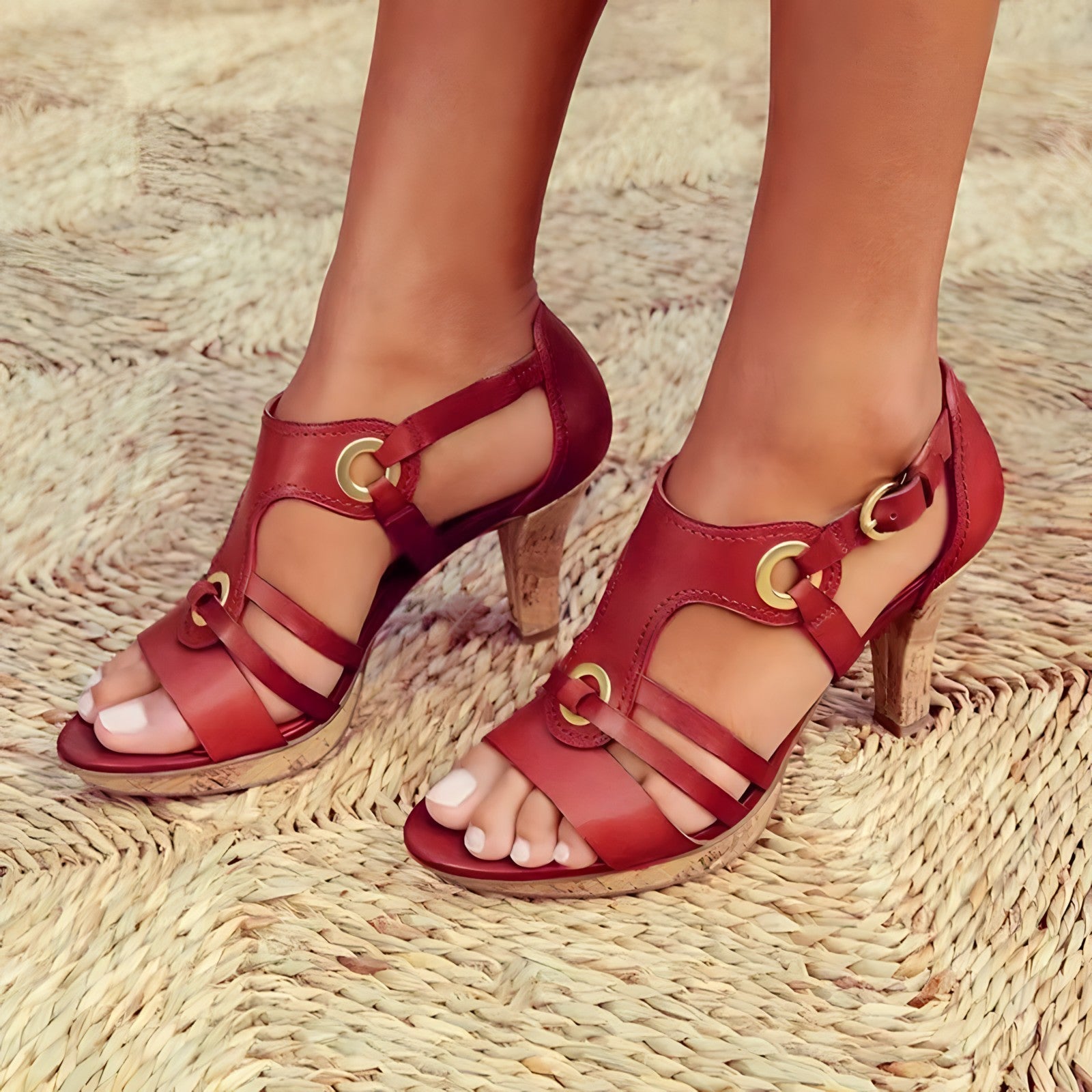 Sandals with Buckle Detail and Block Heel