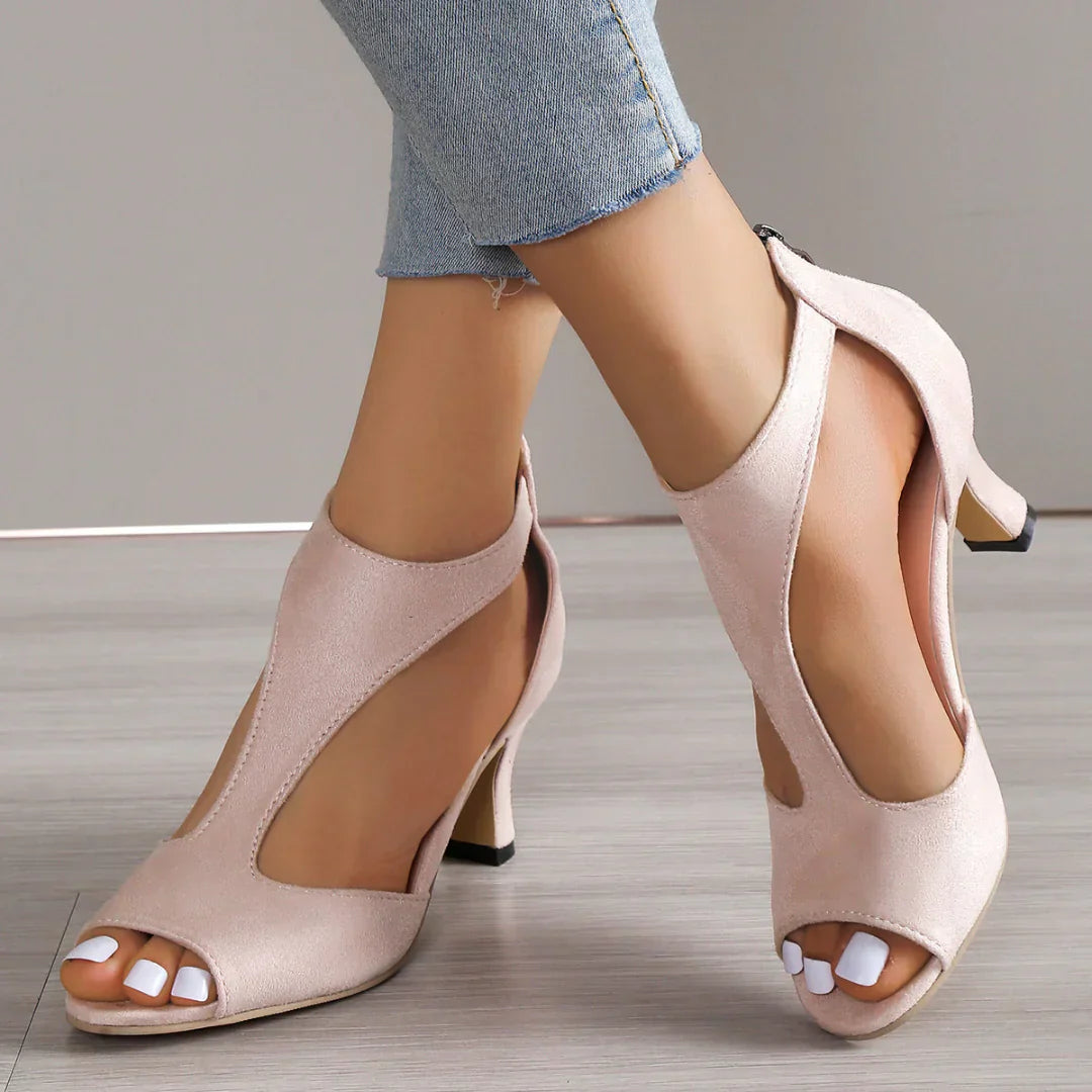 Women's Peeptoe Pumps with Cutouts and Heel