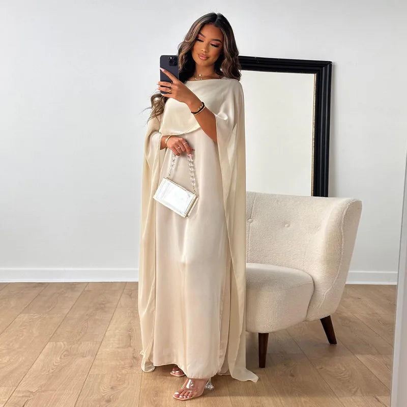 Elegant Women's Maxi Evening Dress with Cape Sleeves