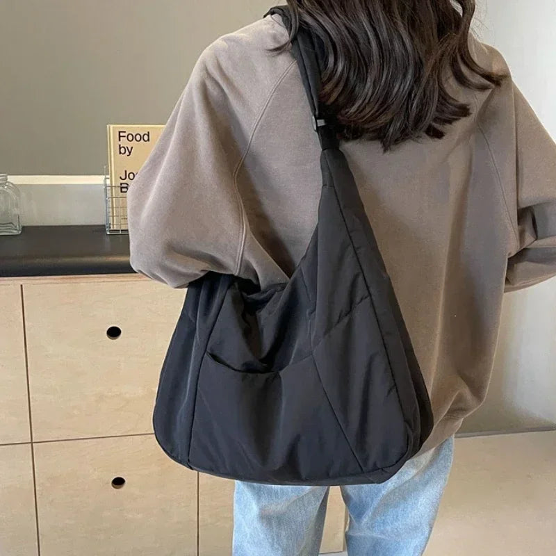 Oversized Shoulder Bag with Front Pockets
