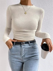 Fitted Long Sleeve Crop Top with Texture