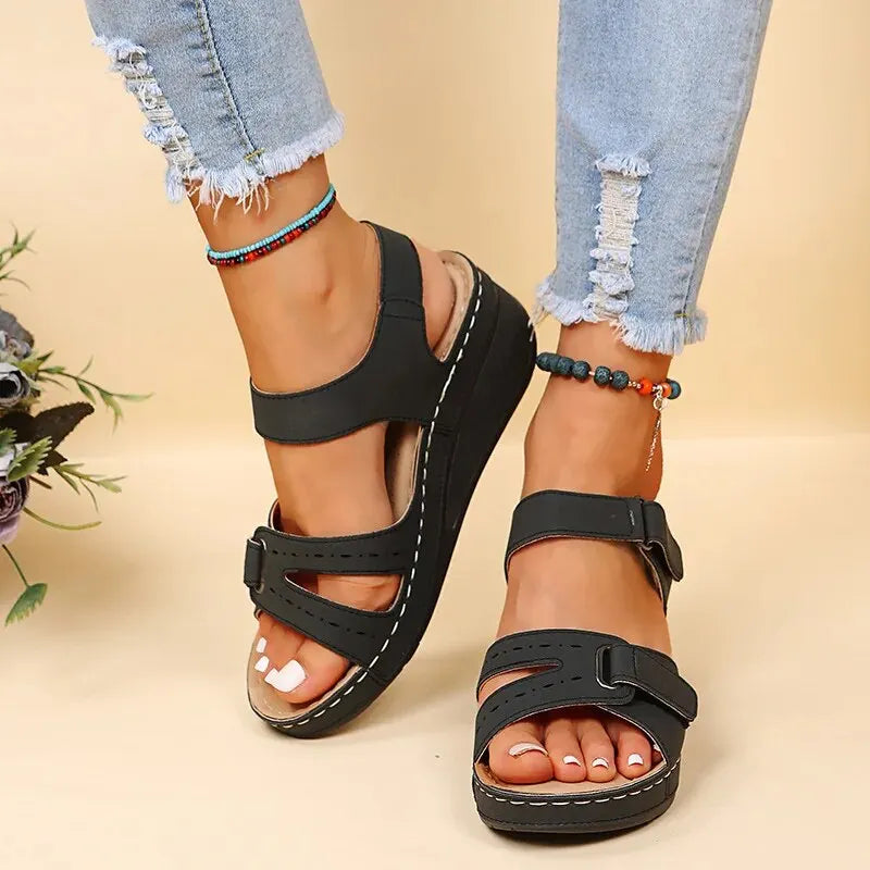 Casual Wedge Heel Sandals With Adjustable Closure For Women