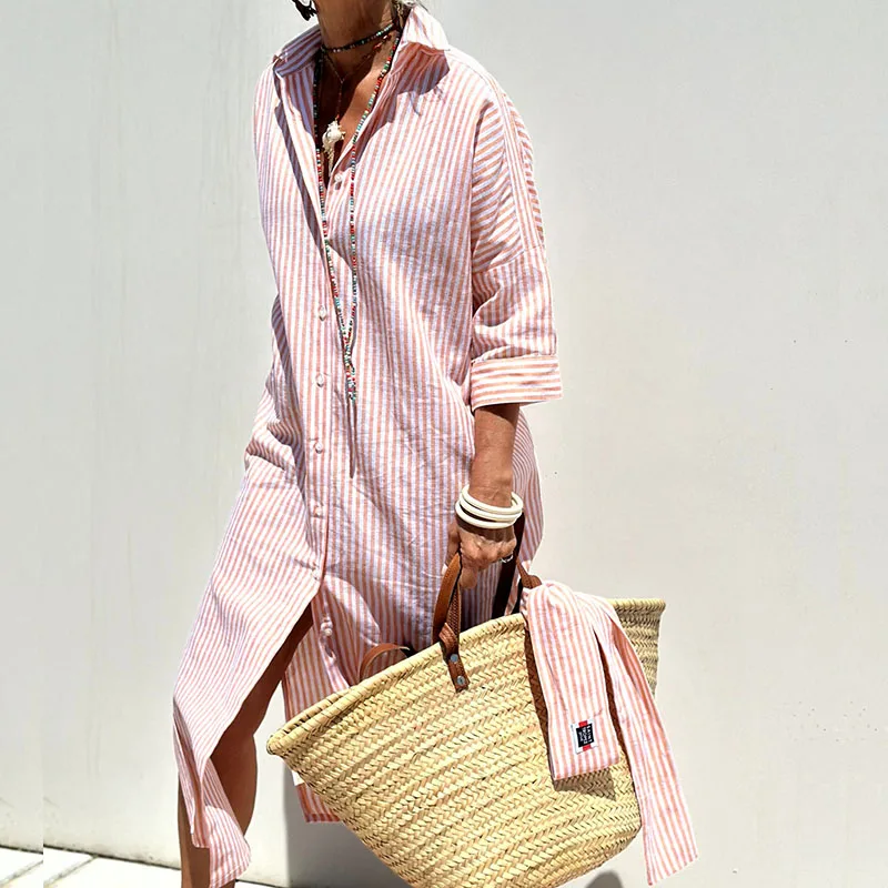 Lizzy - Striped Beach Dress with Button Closure for Women