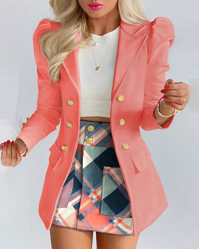 Women's Top & Skirt Set with Blazer and Stylish Look