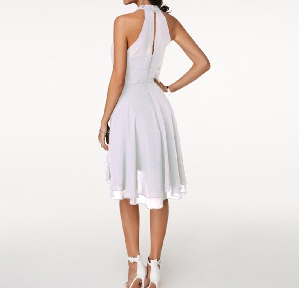 Luxury A-Line Mini Cocktail Dress for Women with Halter Neck
