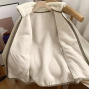 Women's Warm Teddy Coat with High Collar and Zipper Pockets