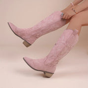 Embroidered Western Cowboy Boots with Low Heel for Women
