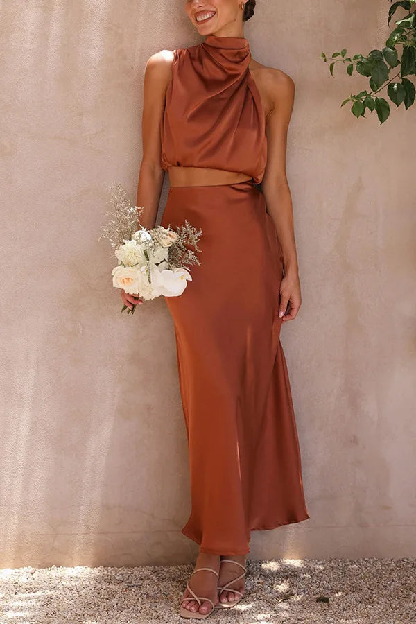 Leila - Satin Halter Maxi Dress