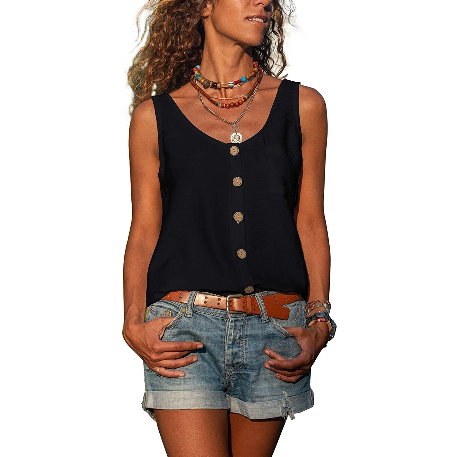 Tank Top with Buttons and Round Neck