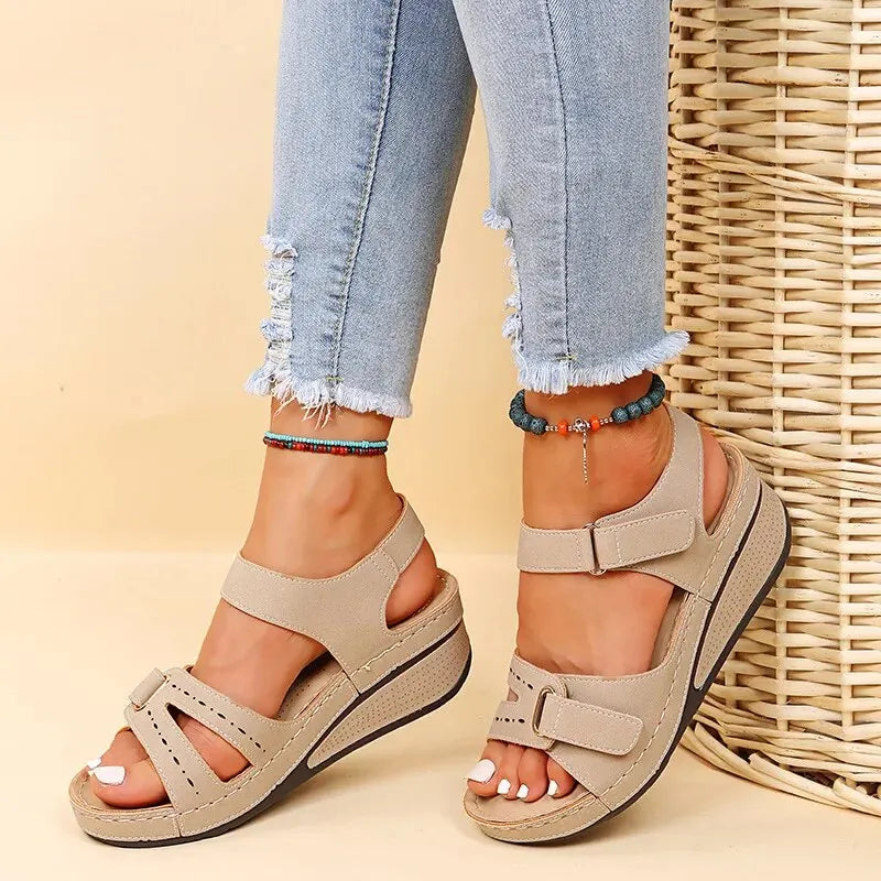 Casual Wedge Heel Sandals With Adjustable Closure For Women