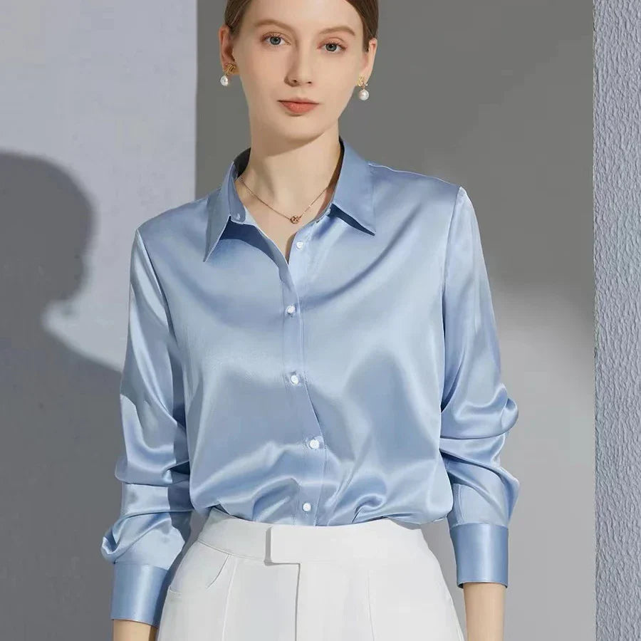 Satin Blouse for Women with Classic Collar and Elegant Fit