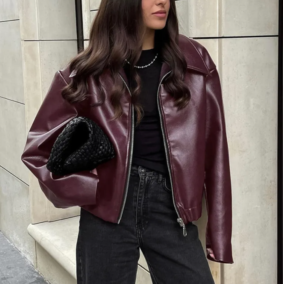 Trendy Short Leather-Look Jacket for Women