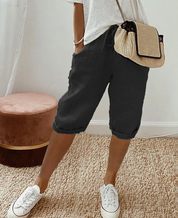 Summer Linen Capri Pants with Drawstring for Women
