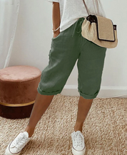 Summer Linen Capri Pants with Drawstring for Women