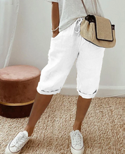 Summer Linen Capri Pants with Drawstring for Women