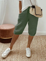 Lightweight Capri Pants for Women with Elastic Waist and Drawstring