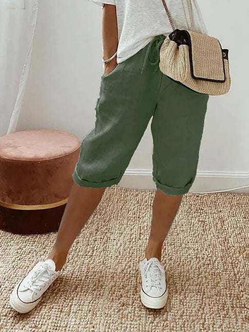Lightweight Capri Pants for Women with Elastic Waist and Drawstring