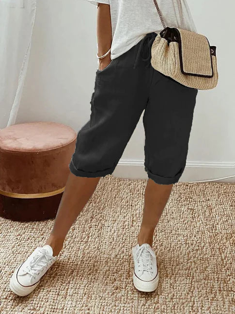 Lightweight Capri Pants for Women with Elastic Waist and Drawstring