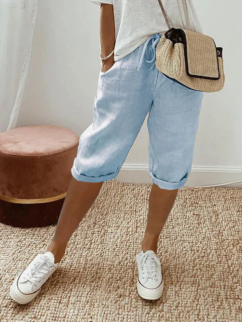Lightweight Capri Pants for Women with Elastic Waist and Drawstring