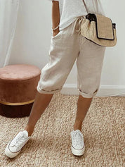 Lightweight Capri Pants for Women with Elastic Waist and Drawstring