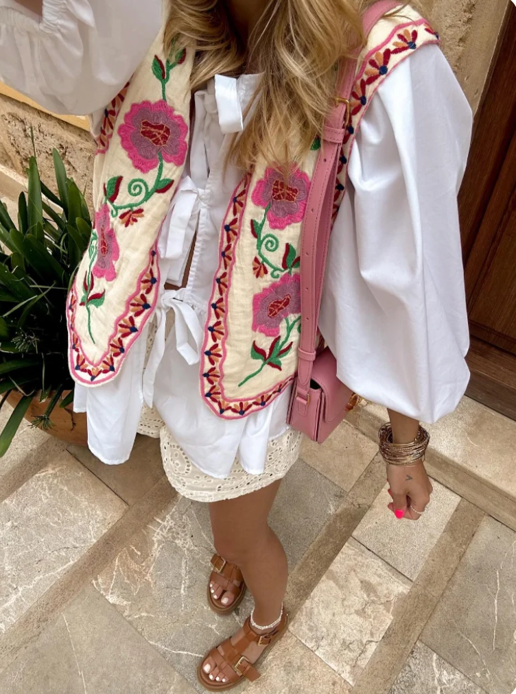 Mirthe - Wildflower Gilet with Embroidered Flowers
