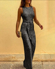 Sleeveless Glitter Jumpsuit for Women | Belted