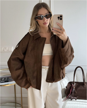 Women's Suede Oversized Warm Leather Jacket