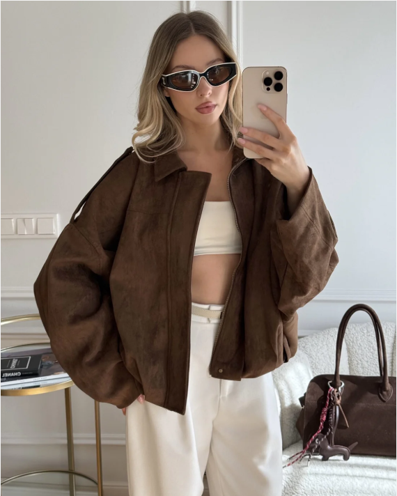 Women's Suede Oversized Warm Leather Jacket