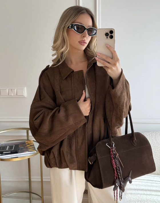 Women's Suede Oversized Warm Leather Jacket