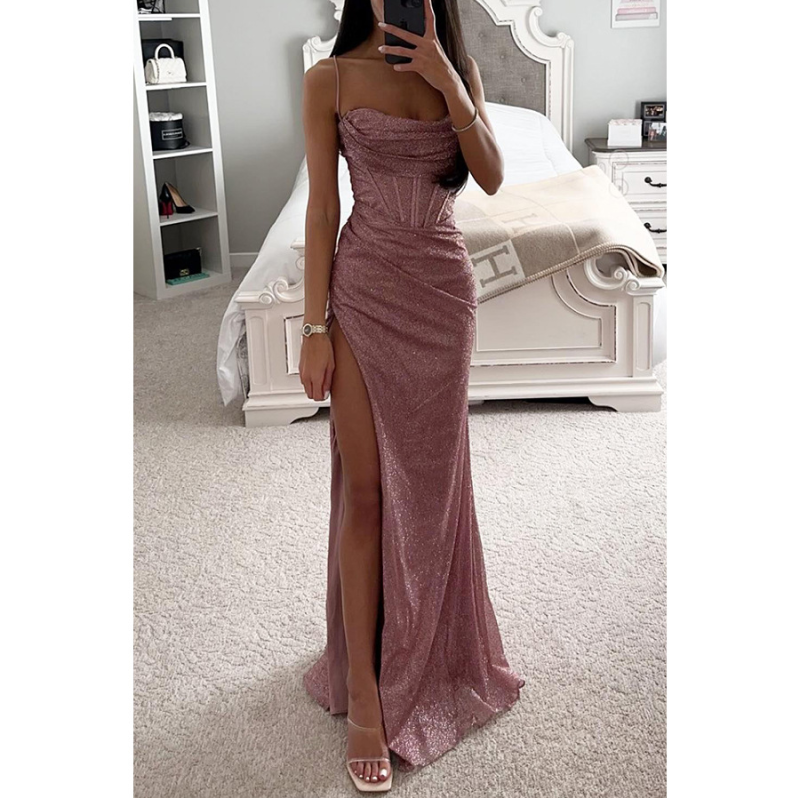Party Dress for Women with Split and Satin Shine
