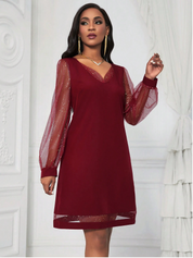 Party Dress With V Neck And Glitter Sleeves For Women