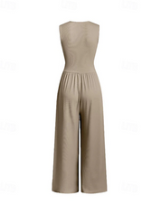 Women's Stylish Jumpsuit with Deep V-Neck and Wide Legs