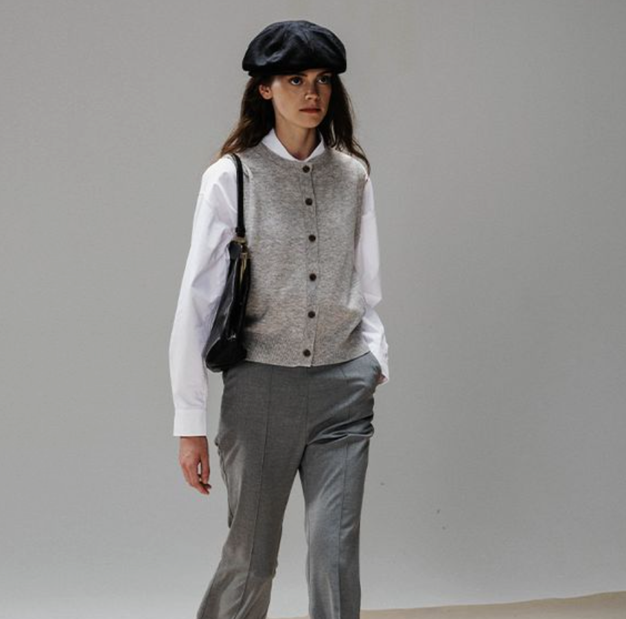 Soft Women's Grey Knitted Vest with Buttons