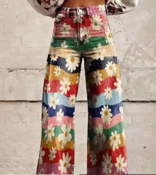 Palazzo Pants with Print for Women with High Waist and Wide Legs