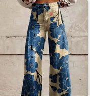 Palazzo Pants with Print for Women with High Waist and Wide Legs