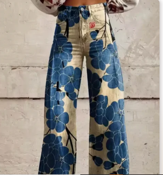 Palazzo Pants with Print for Women with High Waist and Wide Legs