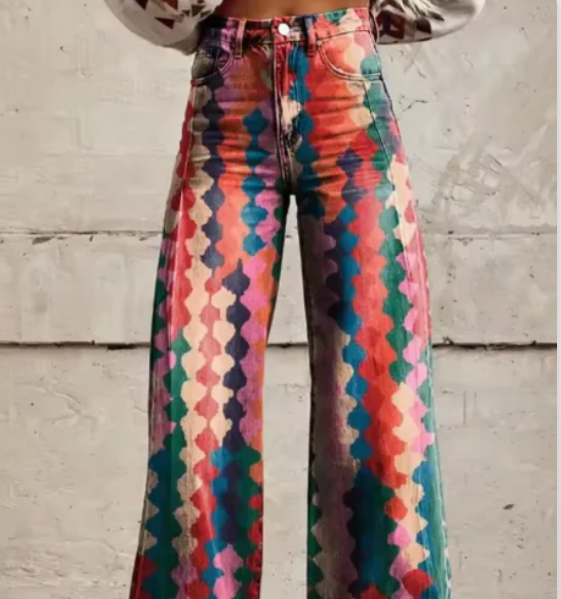 Palazzo Pants with Print for Women with High Waist and Wide Legs