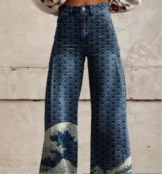 Palazzo Pants with Print for Women with High Waist and Wide Legs